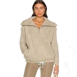 Varley Rogers Sherpa 1/4 Zip Pullover Jacket Sweater Tan Beige Large